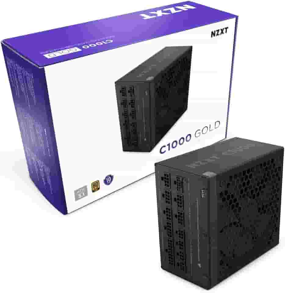 NZXT C1000 Gold ATX 3.1 - Fonte de alimentação para jogos de PC totalmente modular de baixo ruído - 1000 Watts - 80 PLUS Gold - Conector 12V-2x6 - Modo Zero Fan - Capacitores 100% japoneses - Preto