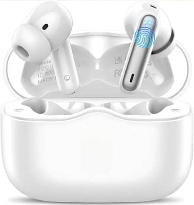 Fone De Ouvido Bluetooth 5.4, Com Borrachinhas, Compatível Com Todo Celular, Cancelamento Ruído, Bateria 16 Horas, Microfone, Controle Touch, Resistente a Agua, Cabo de Carregamento - Linha Premium