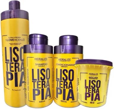 Kit Progressiva Sem Formol Lisoterapia Profissional – Shampoo, Condicionador, Máscara e Tratamento Profissional
