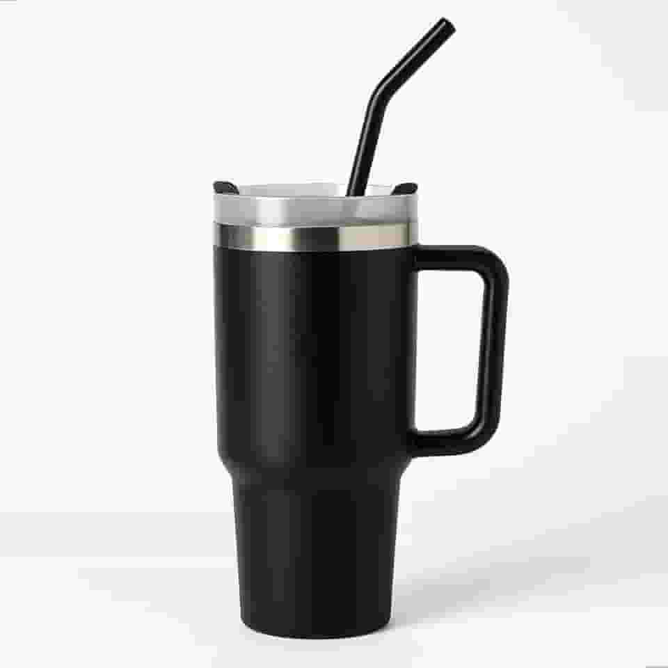 Copo Térmico de Inox 1200ml com Alça Tampa e Canudo Parede Dupla Isolada a Vácuo Ideal para Academia, Escritório e Viagens Design Moderno Premium (PRETO)