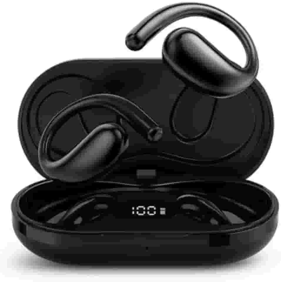 Fone De Ouvido Sem Fio De Condução Óssea TWS, Com Display Digital, Bluetooth, Resistente à Água, Esportivo, Ideal Para Corrida Academia (Preto)