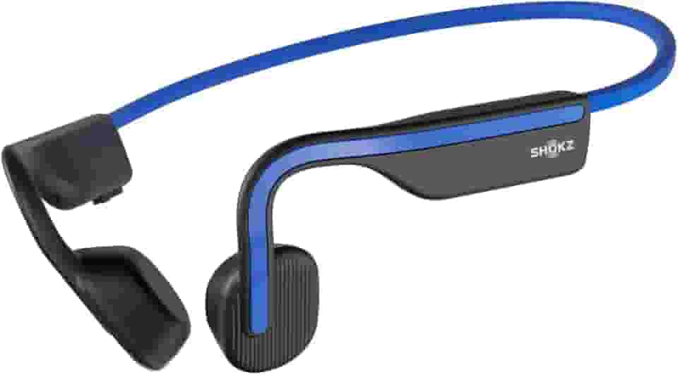 SHOKZ OpenMove – Fones de ouvido esportivos Bluetooth abertos, fones de ouvido sem fio de condução óssea, à prova de suor para corrida e exercícios, com pacote de adesivos (azul)