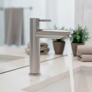 Torneira Para Banheiro De Mesa Bica Baixa 1/4 De Volta Aço Inox 304 Escovado Elegance Beltempo