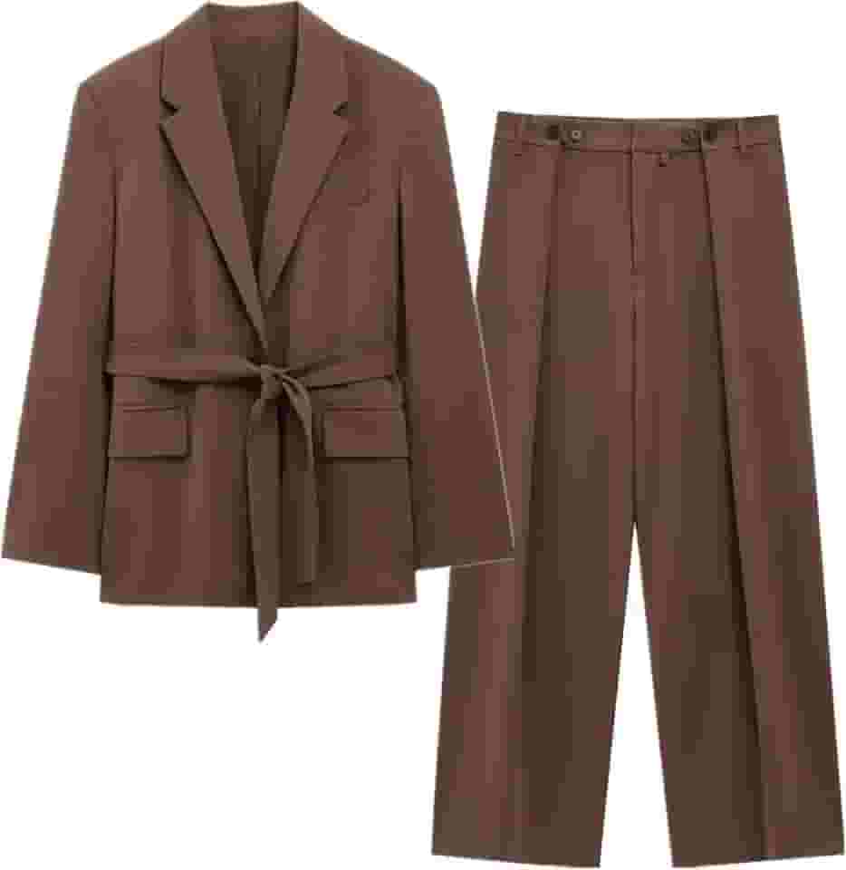 Conjunto de terno feminino da moda britânica, conjunto de calças casuais com decoração minimalista de botões, calças blazers femininas