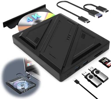 Leitor de CD e DVD Externo para Notebook, Genérico, USB 3.0, Laranja