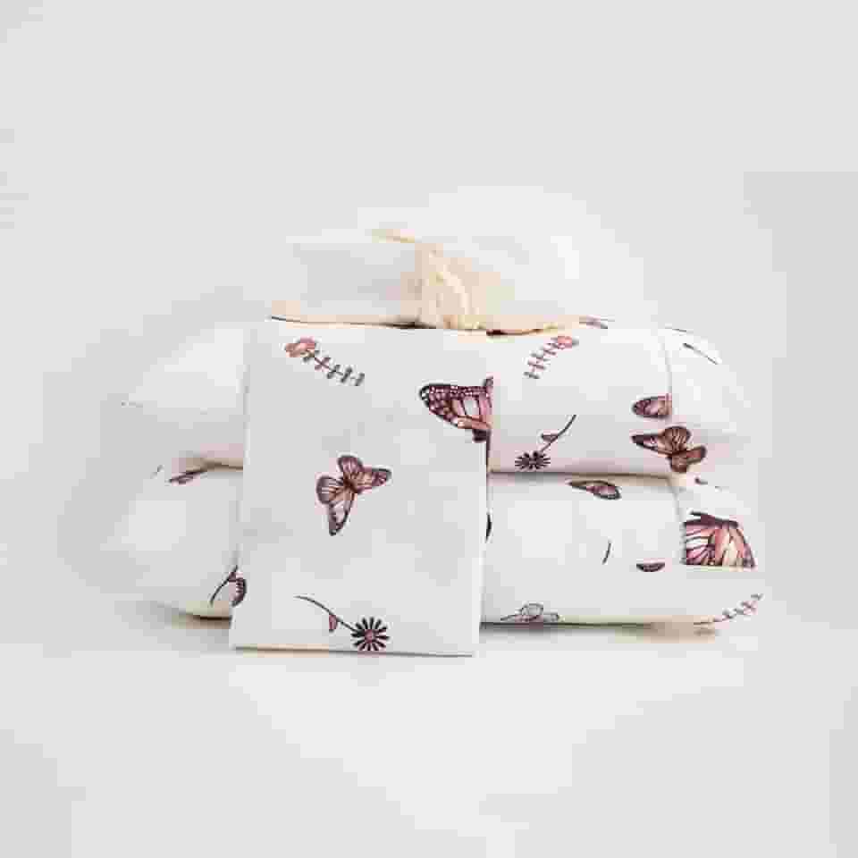 Jogo De Lençol Casal Queen King 4 Peças 100% Algodão Percal 200 Fios Estampado (Queen, Borboletas Lilás)