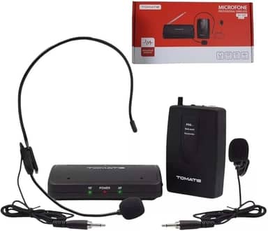 Microfone Profissional Sem Fio, Lapela e Headset, Omnidirecional, Dinâmico, Alcance 30-50m, Preto, MT-2201