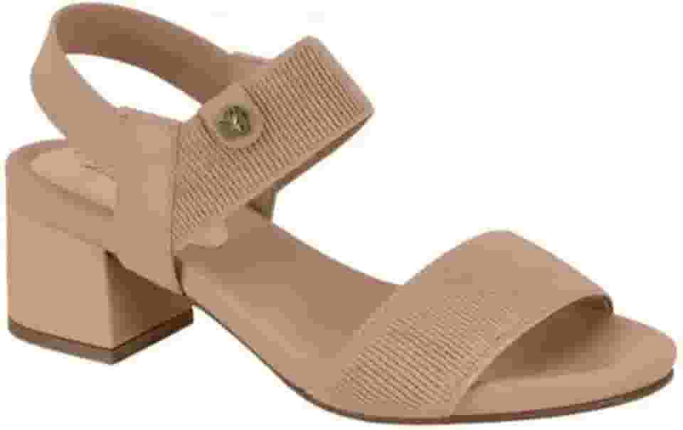SANDÁLIA FEMININA MODARE 7187.100 PALMILHA ANATÔMICA SALTO BLOCO 6 CM Cor:Nude;Tamanho:35