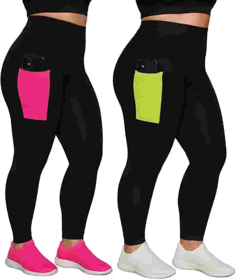 Kit 2 Calças Legging Plus Size com Bolso Lateral, para Academia, Alta Compressão, Cores Sortidas, Nao Fica Transparente (BR, Numérico, 50, Plus Size, Regular, 50, Sortidas)