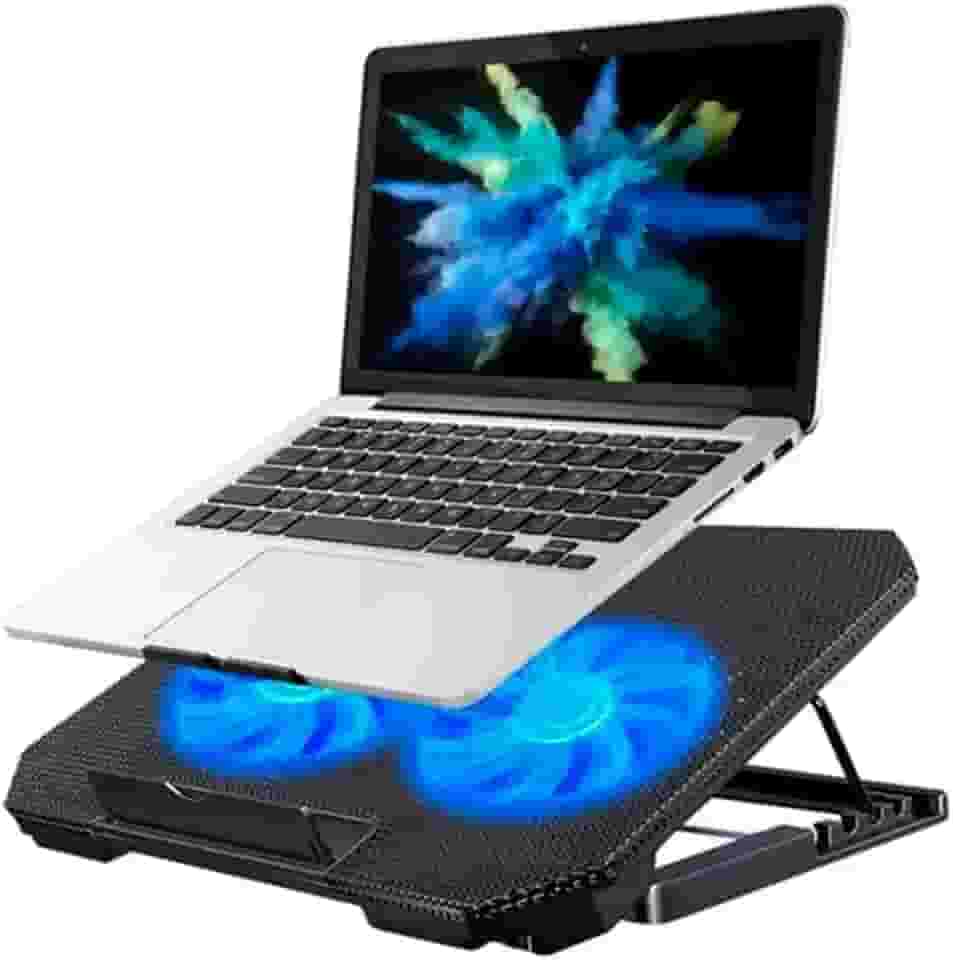Base Suporte para Notebook até 17' com Cooler Duplo Ultra Silencioso, LED Azul, 8 Níveis de Altura, USB Extra – Refrigeração Potente e Conforto Ergonômico