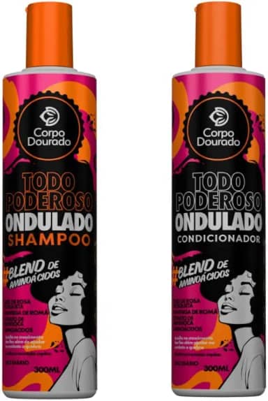 Kit Shampoo e Condicionador Todo Poderoso Ondulado - Corpo Dourado - Hidratação, Definição e Controle de Frizz para Cabelos Ondulados 2A a 2C - Com Aminoácidos, Rosa Mosqueta e Manteiga de Romã