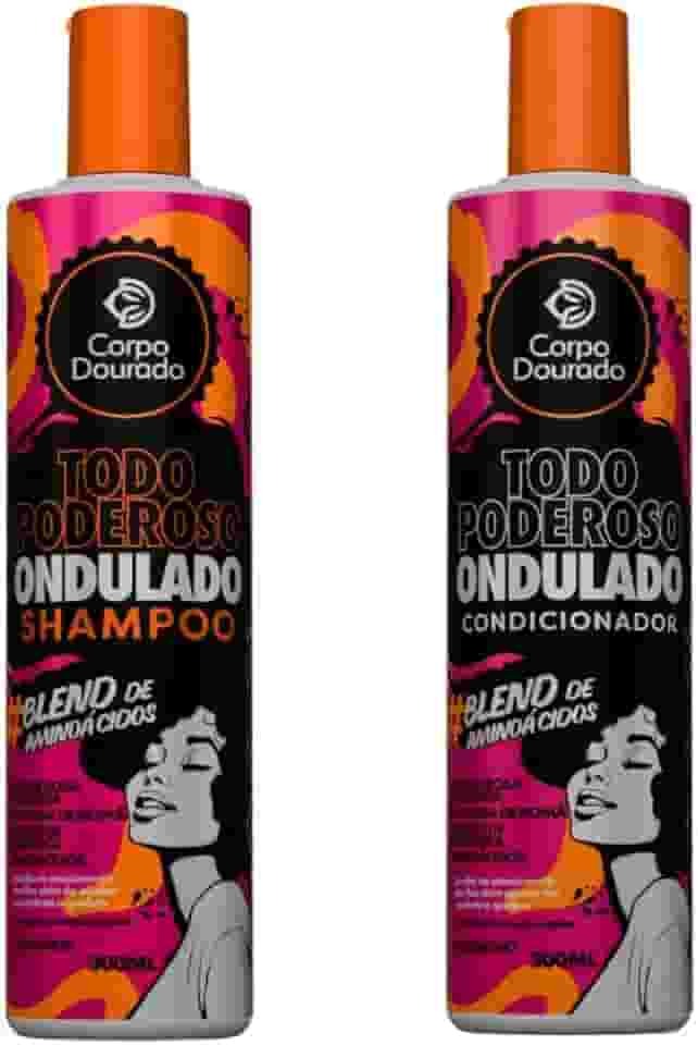Kit Shampoo e Condicionador Todo Poderoso Ondulado - Corpo Dourado - Hidratação, Definição e Controle de Frizz para Cabelos Ondulados 2A a 2C - Com Aminoácidos, Rosa Mosqueta e Manteiga de Romã