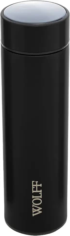 WOLFF - Garrafa Térmica de Aço Inox com Termômetro em Led 500ml Preto - Conserva Bebidas Quentes e Frias