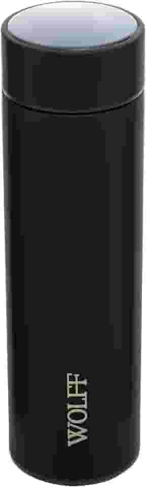 WOLFF - Garrafa Térmica de Aço Inox com Termômetro em Led 500ml Preto - Conserva Bebidas Quentes e Frias