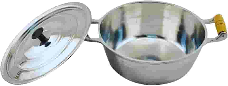 Panela Individual Com Tampa Polida Alumínio Fundido Batido Grosso N30 Cabo de Madeira Marfim Envernizado