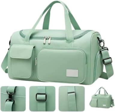 Bolsa Feminina de Viagem Grande 30L – Mala de Bordo 10kg Dobrável com 5 Compartimentos, Alça Transversal, Ideal para Academia, Passeios, Maternidade e Fim de Semana (Verde)