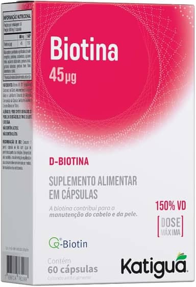 KATIGUÁ Biotina Dose Máxima Formação E Manutenção De Cabelos E Pele Sem Sabor Katiguá 60 Cápsulas Rígidas • 60 Doses Prata