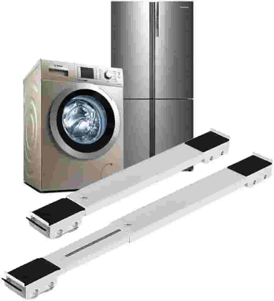Base Suporte Ajustável com Rodinhas e Trava Antivibração – Suporta 200 kg – Para Geladeira, Máquina de Lavar e Fogão – Base Antiderrapante, Ajustável e Reforçada com Freio Protege Piso e Instalação.