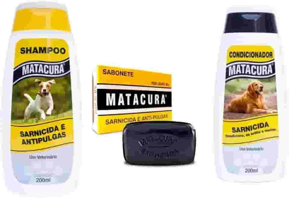 Kit Sarnicida Matacura - Shampoo 200ml + Condicionador 200ml + Sabonete 80g - Suave - Cachorros - Kit Anti-Sarna