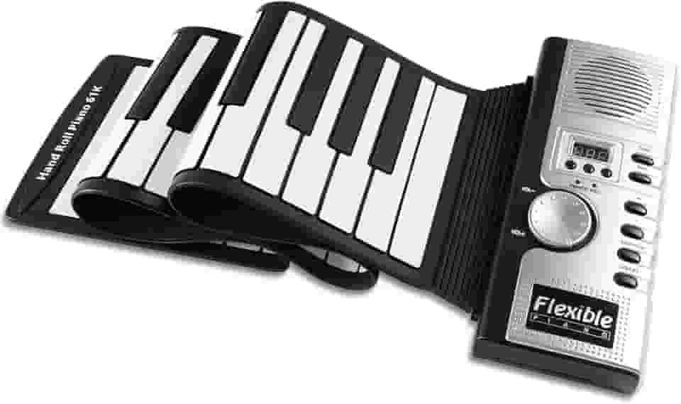Teclado para Iniciantes, Teclado Instrumento, Piano de Enrolar, Piano de Teclado Portátil, 61 Teclas 128 Tons Diferentes