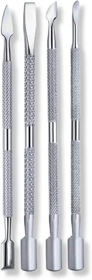 Kit 4 Espátulas Ponta Dupla Aço Inox Cutícula Podóloga Unhas