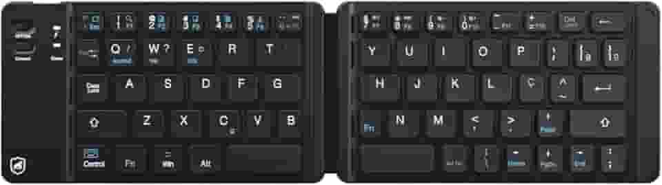 Mini Teclado Dobrável Bluetooth Sem Fio ABNT2 para Celular, Tablet e PC, Recarregável, Portátil, Ultra Compacto, Armor 30x8,5cm (Preto)