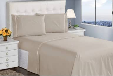 Jogo de Cama Casal Queen King Lençol Fronhas 400 Fios 4 Peças Ponto Palito Casa Dona (King, Capuccino)