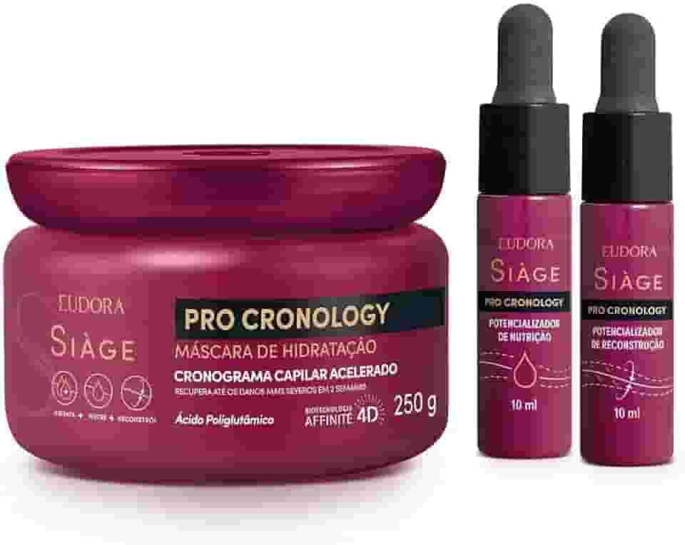 Eudora Kit Siàge Pro Cronology: Máscara de Hidratação 250g + Potencializador de Nutrição 10ml + Potencializador de Reconstrução 10ml