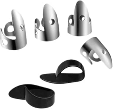 Almencla Conjunto de 6 palhetas para dedo polegar, palhetas para dedo e polegar de aço inoxidável, flexível para violão, baixo, banjo, ukulele