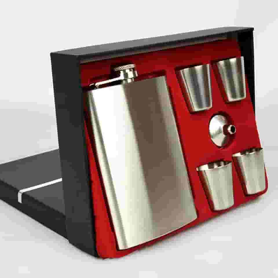 Cantil De Bolso Porta Bebida Whisky Aço Inox Funil 4 Copos CBRN20324 - Commerce Brasil