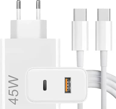 Kit Carregador Super Turbo 45W + Cabo USB Tipo C de 1m Compatível com Celulares, Tablets e Notebooks