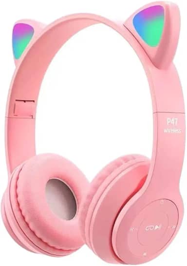 Fone De Ouvido Com Orelha de Gatinho Cat Ear Headphone Bluetooth com Luzes RGB para crianças e adultos (Rosa)