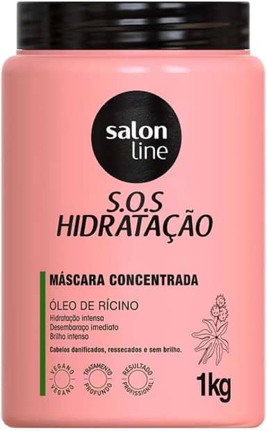 Salon Line, Máscara Capilar, SOS Hidratação, Óleo de Rícino, Vegana - Cabelos Todos os Tipos de Cabelos, 1 Kg