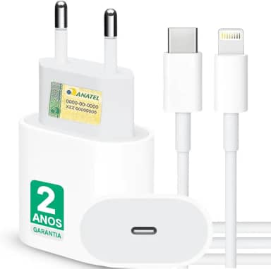 Carregador Turbo Compativel c/iPhone X Xr SE 11 12 13 14 - Kit Cabo Usb-C-Lightning + Fonte Ultra Rápida 25W Pro, Hight Security - UTBX®