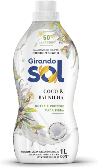 Girando Sol Amaciante Concentrado Coco E Baunilha 1L Amaciante De Roupas Concentrado Branco Nutre E Protege Cada Fibra Rende 50 Lavagens