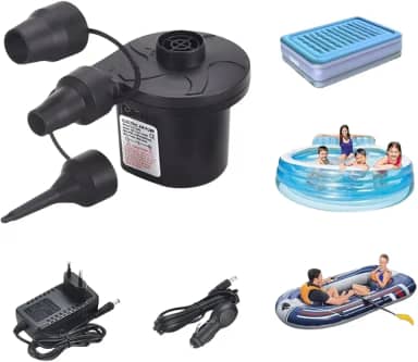 Bomba Elétrica Portátil para Infláveis 110V-220V e 12V DC, Infla e Desinfla Rápido Colchões, Piscinas, Bóias, Sofás Infláveis, Bicos Intercambiáveis, Compacta, Leve, Potente, Silenciosa