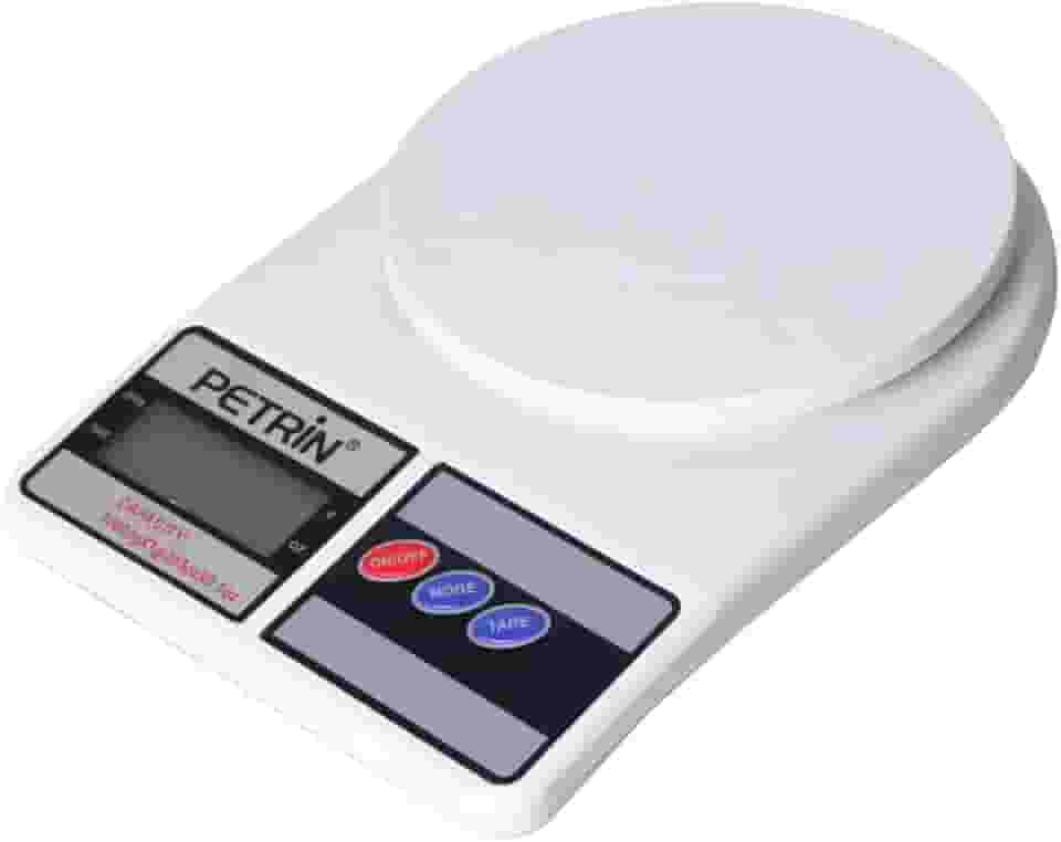 PETRIN Balança Digital de Cozinha, Alta Precisão 1g/10kg, LCD Display, Branca, com Função Tara, para Culinária, Nutrição e Confeitaria, 185x130x35mm