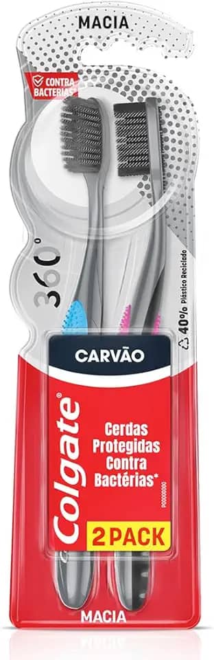 Escova de dente contra bactérias Colgate 360º Carvão 2 unid