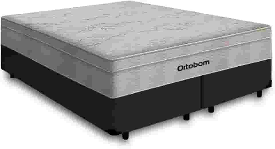 Cama Box Queen Preta + Colchão De Molas Ensacadas - Ortobom - AirTech SpringPocket 158x198x60cm