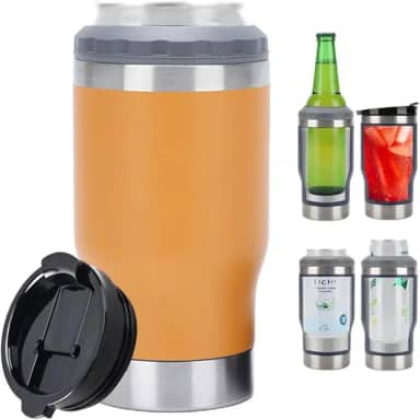 Caneca Porta Latas e Isolador 4 em 1 para Lata Fina e Padrão de 355ml e Long Neck de Cerveja. Copo Térmico de Aço Inoxidável Isolado a Vácuo e Termocooler (Orange)