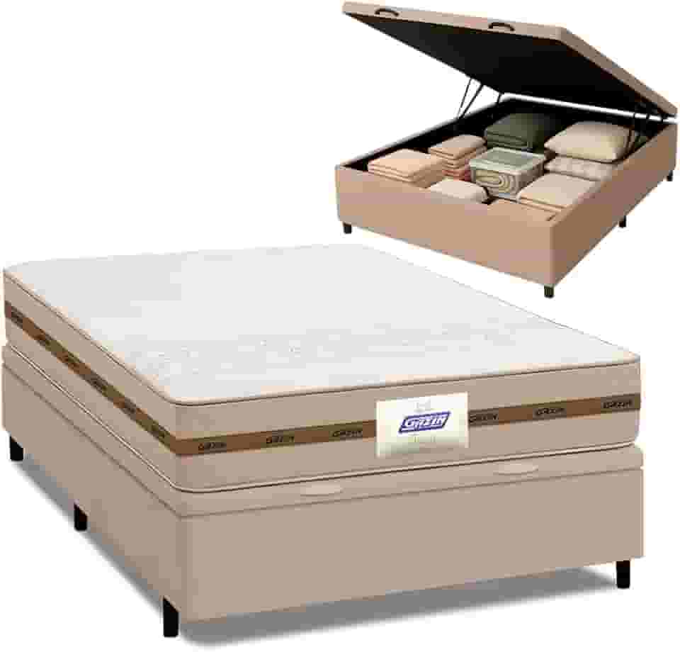 Cama Box Baú Casal Colchão Molas Flora Bege 138x188x61cm Marrom