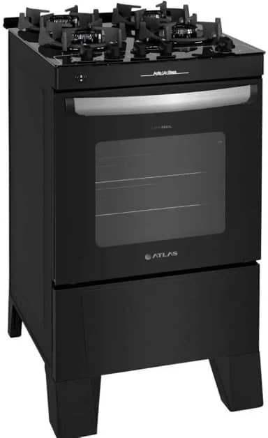 Fogão 4 bocas Atlas Agile Up Preto com Mesa de Vidro - Bivolt