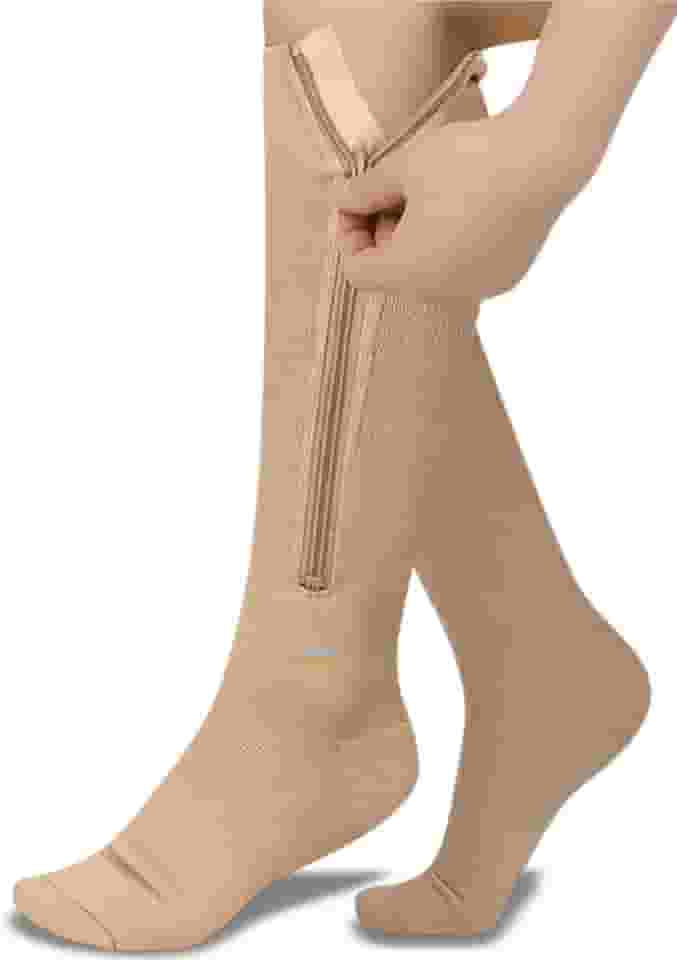 Meia de Compressão Cano Longo ¾ Sem Ponteira Ziper Para Tratamento de Varizes Trombose Má Circulação Sanguínea e Inchaço