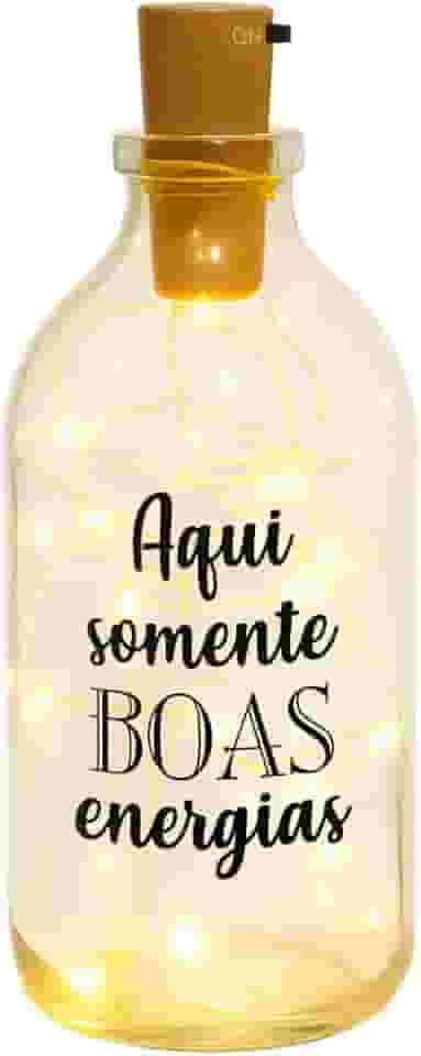 Abajur Garrafa Decorativa com LED, Vidro com Frase, Iluminação Decorativa (Aqui Somente Boas Energias)
