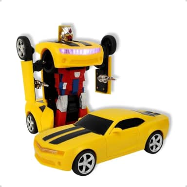 Carro Transformer Camaro BubleBee em Robô, Amarelo, com LED Colorido, Sons e Música, Brinquedo Educativo, Carro Bate e Volta