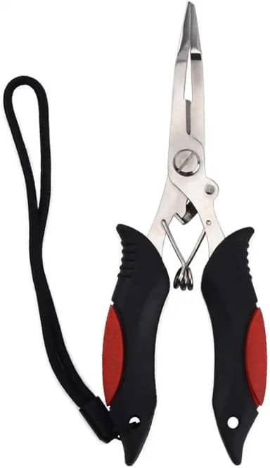 Alicate de pesca de aço inoxidável multifuncional para estrada com cordão e bainha vermelha