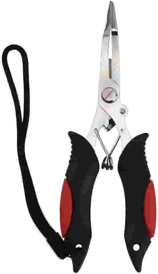 Alicate de pesca de aço inoxidável multifuncional para estrada com cordão e bainha vermelha