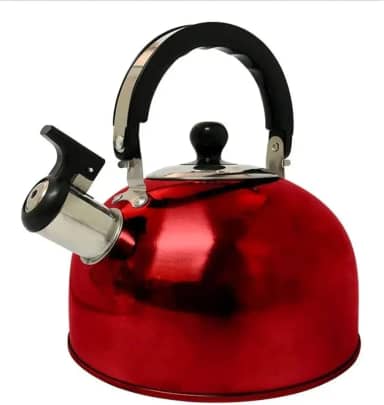 Chaleira em Aço Inox com Apito, 2 Litros, Vermelha, Tampa Ergonômica