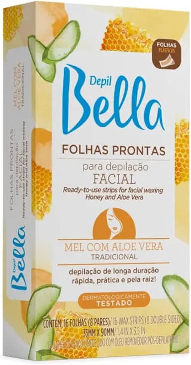 Folha Pronta para Depilação Facial Mel com Aloe Vera 16 Fls, Depil Bella