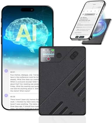 Gravador de Voz, com Transcrição de Voz em Texto Ia, Gravador de Voz e Ligações, 64GB, Tempo de Gravação de 50 Horas, Distância de Gravação de 5-10 Metros, Pode Ser Traduzido em 60 Idiomas 